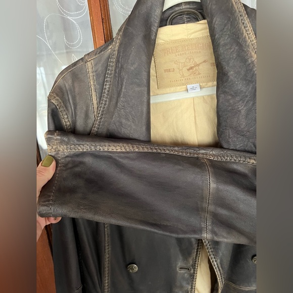 True Religion Soft Genuine Leather Distressed Aged Look Moto Coat Jacket - Picture 11 of 16